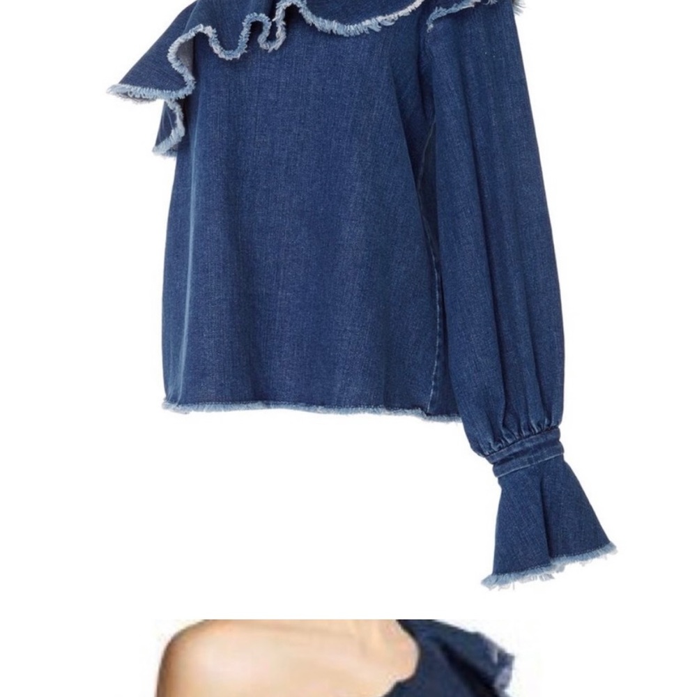 Brand new Tanya Taylor brand Denim Orla blouse in size 2
